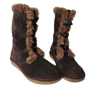 Earth Shoe Wyandot Brown Suede Leather Fur-Lined Boots w/Toggles Size 9